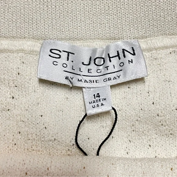 St. John Collection cream white knit pencil skirt elastic waist knee length NWT - Picture 6 of 9